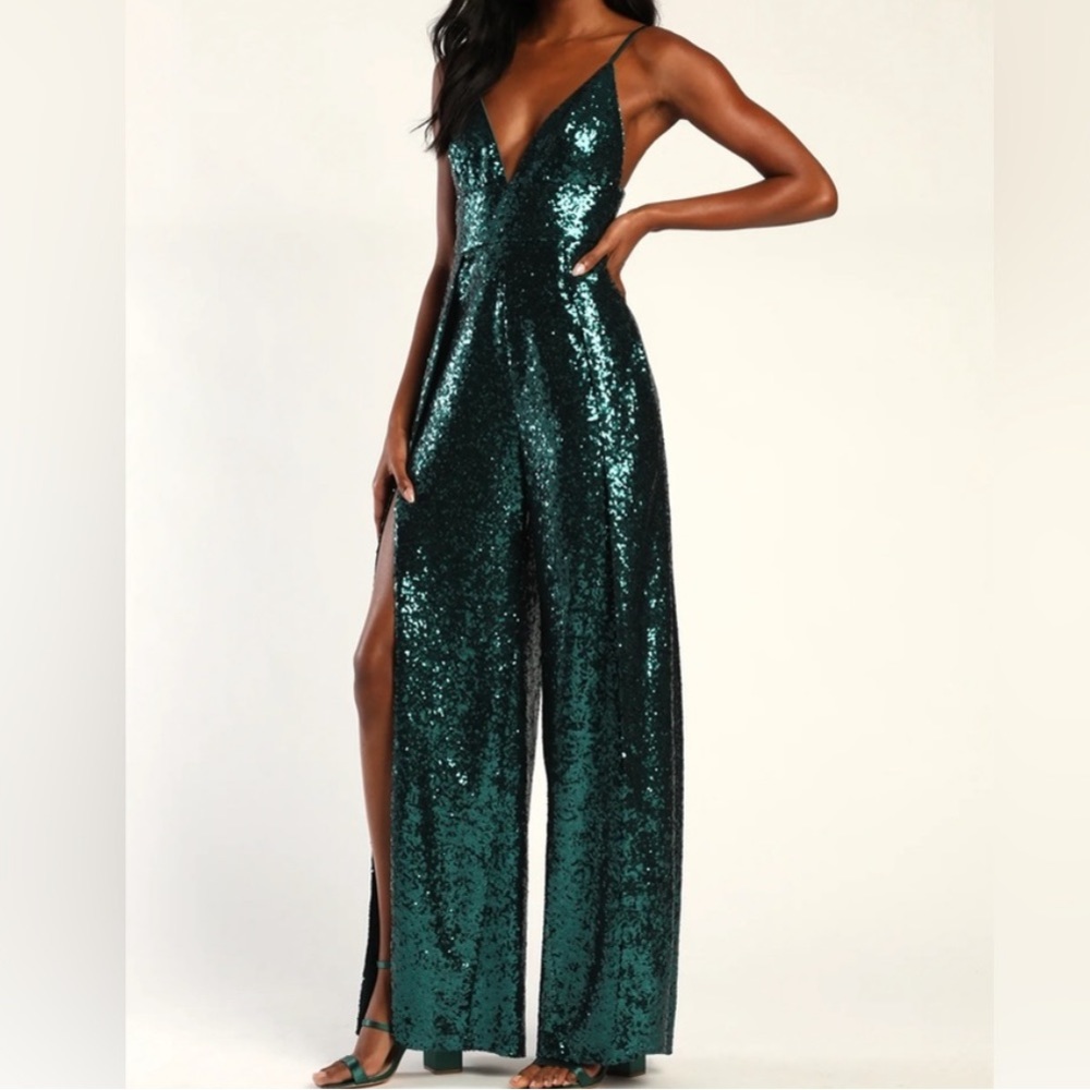 Lulus Green Sequin Jumpsuit - Small